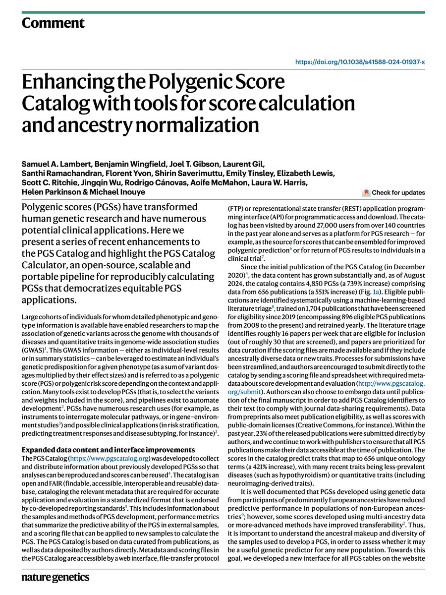 Sam Lambert (@iamslambert) on Twitter photo Check out the latest developments of all things <a href="/PGSCatalog/">PGS Catalog</a>, out now in <a href="/NatureGenet/">Nature Genetics</a> (š: rdcu.be/dVakA )!
In this paper we describe big increases in the data content (and diversity) and our tool for PGS calculation (github.com/PGScatalog/pgsā¦). Check out the latest developments of all things <a href="/PGSCatalog/">PGS Catalog</a>, out now in <a href="/NatureGenet/">Nature Genetics</a> (š: rdcu.be/dVakA )!
In this paper we describe big increases in the data content (and diversity) and our tool for PGS calculation (github.com/PGScatalog/pgsā¦).