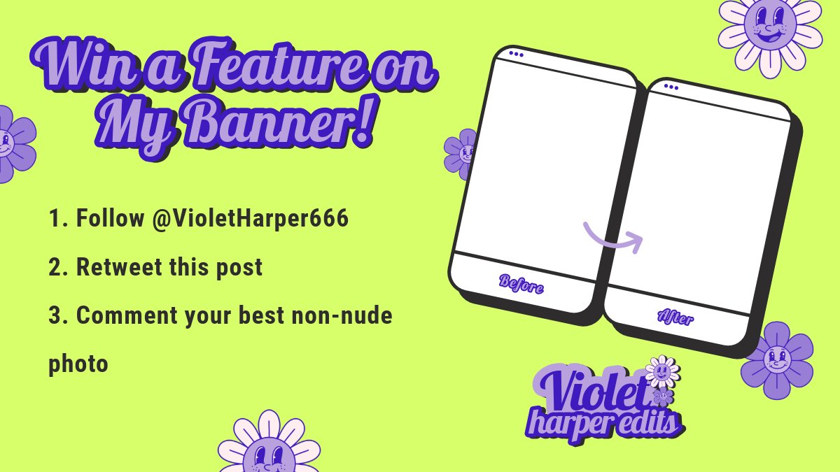 violetharper666's tweet photo. 💜 Competition Alert 💜

Want to be featured on my banner? I'm looking for models to showcase my editing skills with a before and after transformation!

How to Enter:

1. Follow me @violetharper666 

2. Retweet this post

3. Comment your best photo ( no nudity, please! ) 

💜💜 https://t.co/gg8l78k34U