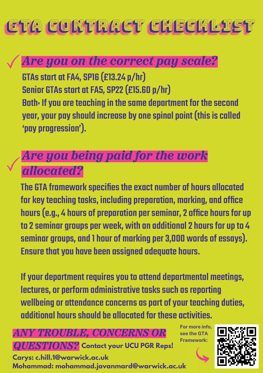 Are you a Graduate Teaching Assistant at Warwick? Starting teaching this week? Check your contract! 

Alt text and links available here: shorturl.at/dcOGH

<a href="/WarwickUCU/">Warwick UCU</a>