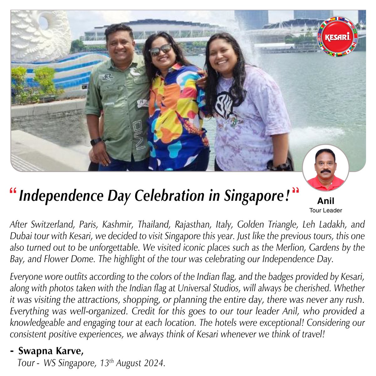 Kesari_Tours's tweet photo. Thank you guest for your lovely testimony. It was great hosting you. We look forward to serving you again. . . 

#Kesaritours #Singapore #Celebration #SouthEastasia #happyguest #experience #tourism #travel #happycustomers #happyreview #BookNow #Trendingpostnow https://t.co/JbDm1BBuMo