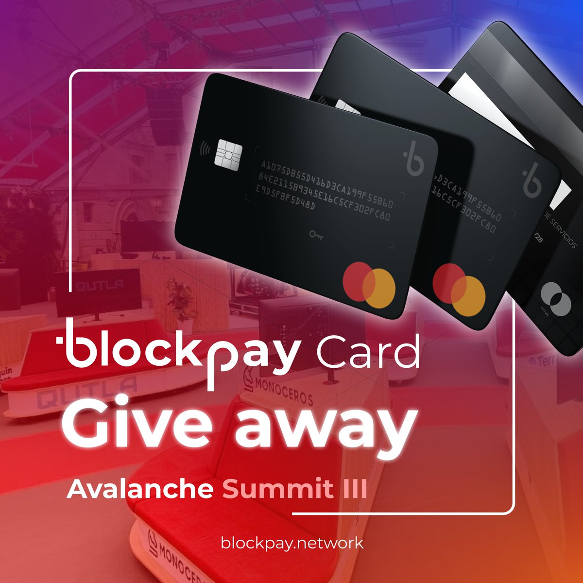 BlockpayNetwork's tweet photo. Only 17 days until Avalanche Summit!🔺
Meet the Blockpay team at @avax Summit III LATAM, October 16-18 in Buenos Aires, Argentina! 🇦🇷 

Stay tuned for details on your chance to get a Blockpay Card and grab some limited-edition merch!💳👕

Be among the first at Avalanche Summit to experience how the Blockpay Card simplifies spending, withdrawing cash, and managing assets anywhere worldwide.🌐

Can’t wait to see you there! 🤝

#AvalancheSummit #CryptoPayments
