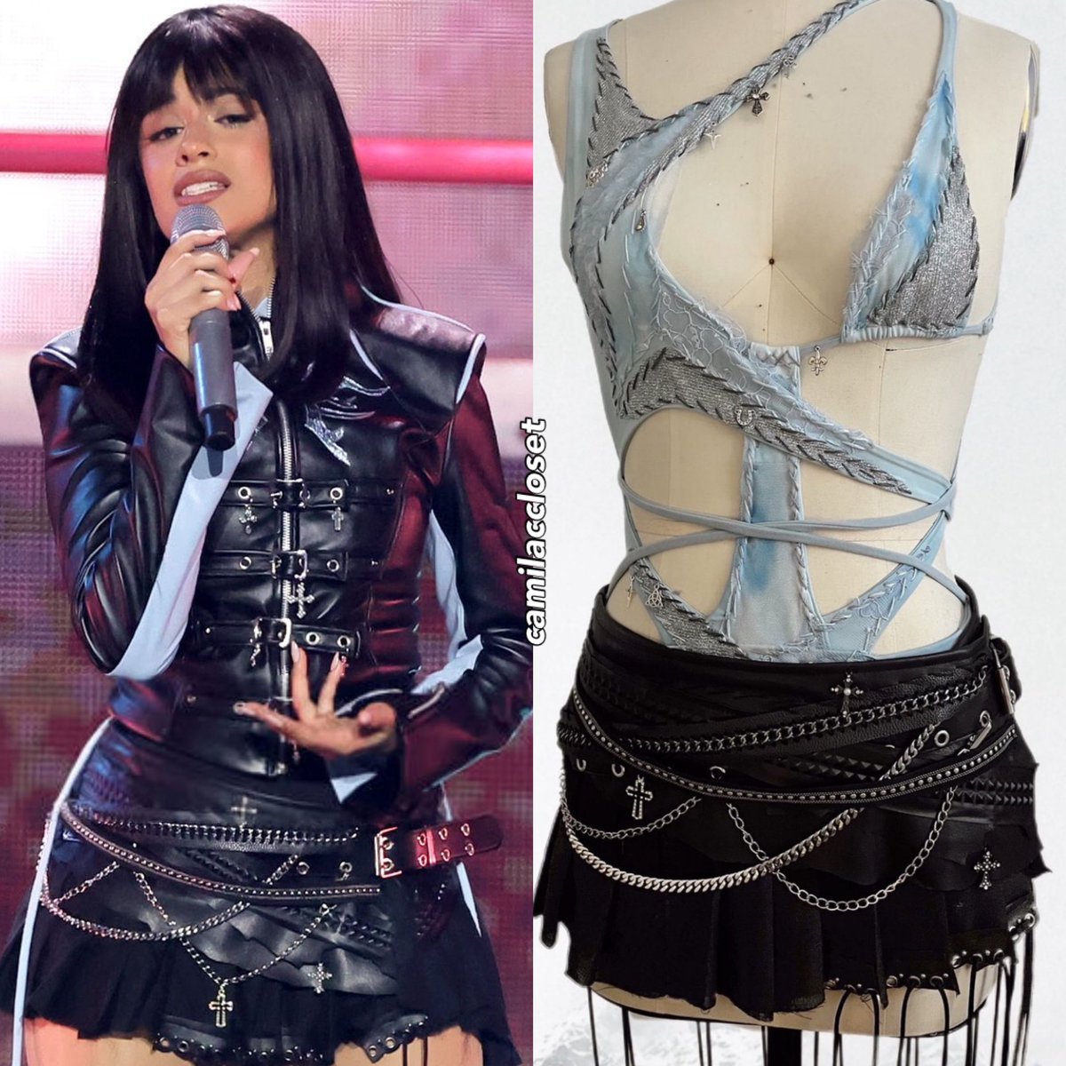 camilaccloset's tweet photo. #CamilaCabello wore a bodysuit, skirt and boots custom made by #KateBroadrick, and a jacket custom made by #LVDF while performing at the #iHeartRadio music festival! https://t.co/9jslSV3UwY