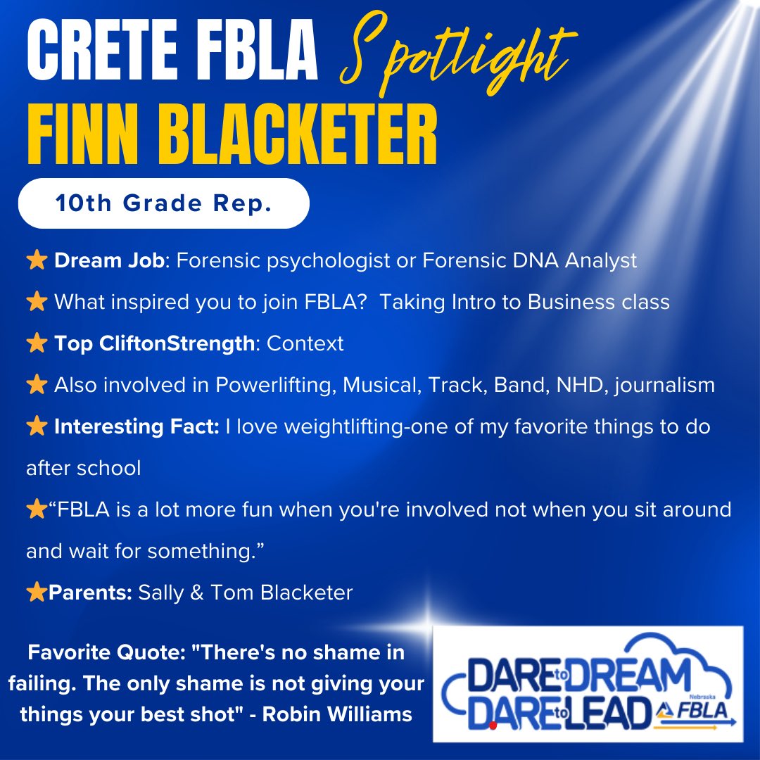Congratulations, Finn!  #FBLA #CreteCardinals #DareToDreamDareToLead