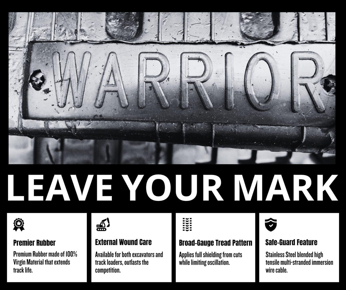 TracksWarrior's tweet photo. Make your mark with Warrior Tracks. Designed to outlast the competition and keep you moving forward.

#LeaveYourMark #WarriorTracks #Durability https://t.co/FO16b2cKGN