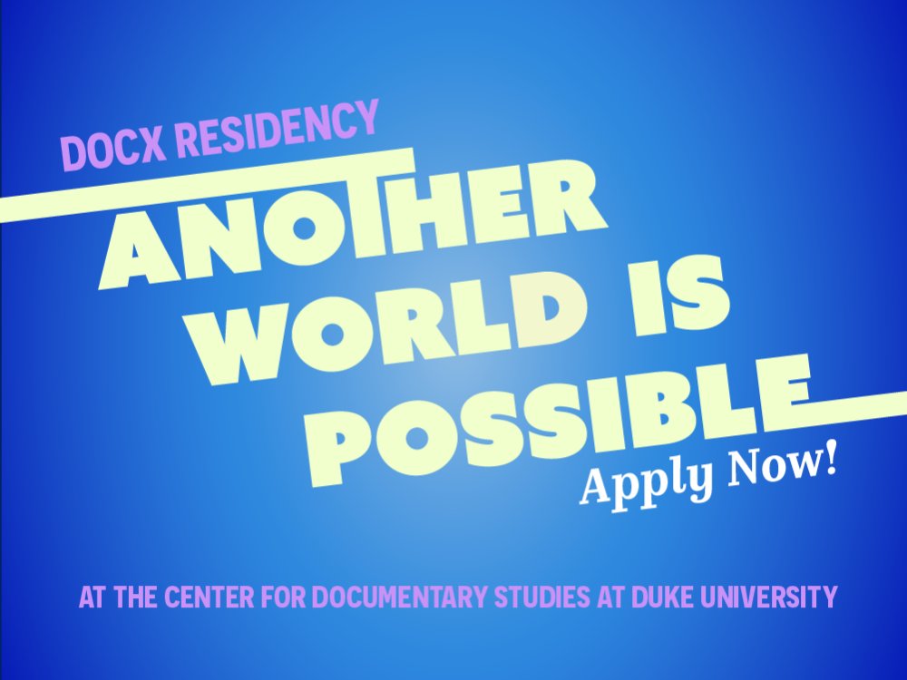 Center for Documentary Studies (@cdsduke) on Twitter photo Reminder: Apply for our DocX Residency by Oct. 14!
This opportunity is for documentary artists, independent scholars and knowledge-keepers. Fellows will be awarded $20,000 each to support projects in a pivotal stage of late development or production. 
duke.is/docx-residency… Reminder: Apply for our DocX Residency by Oct. 14!
This opportunity is for documentary artists, independent scholars and knowledge-keepers. Fellows will be awarded $20,000 each to support projects in a pivotal stage of late development or production. 
duke.is/docx-residency…