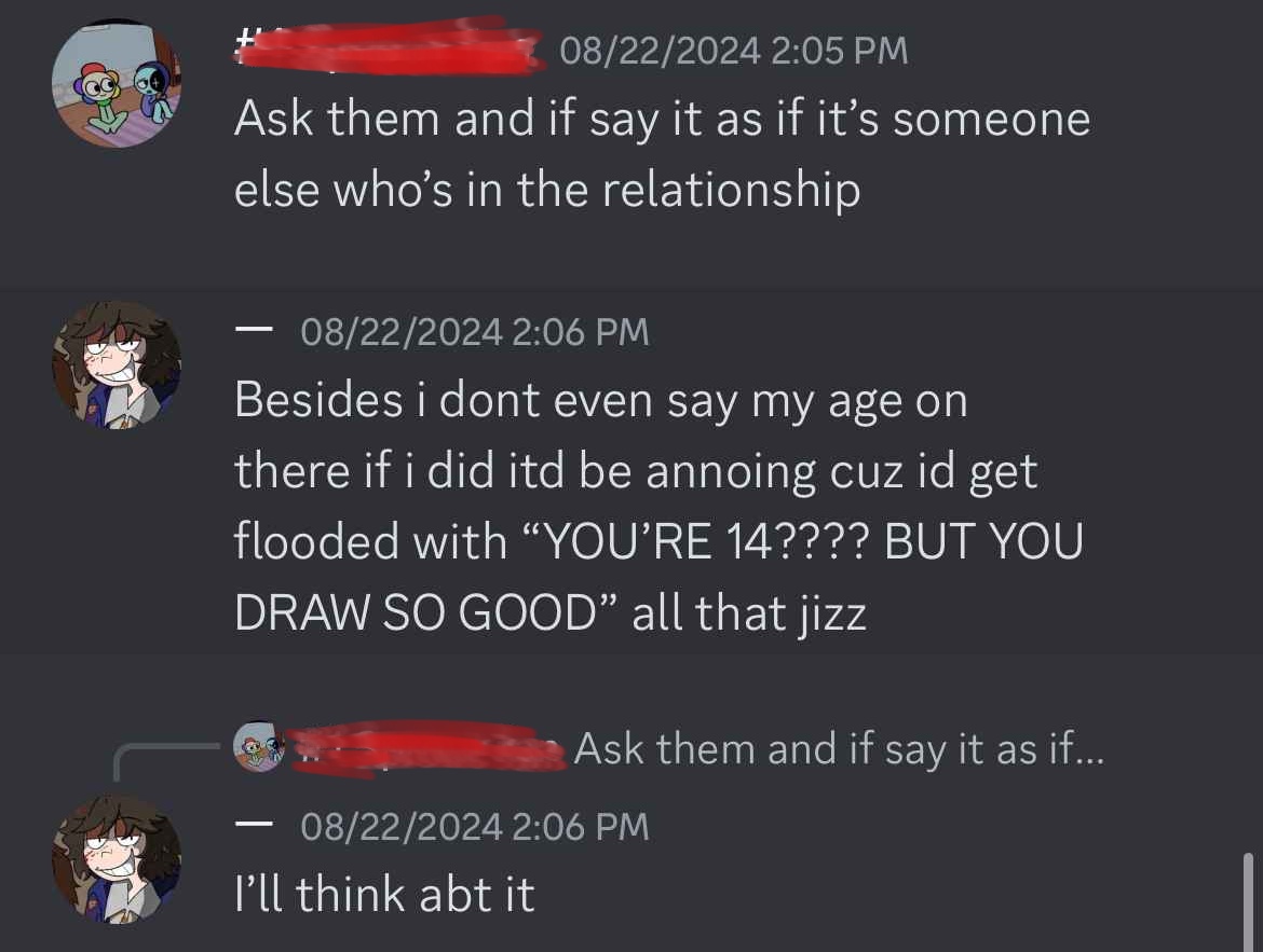 strawdouin's tweet photo. Grooming(?) Here he is talking about having a crush on a 11,12 year old. Somebody who isn't even a teenager yet. While he is 14 years old. This is obviously very creepy. https://t.co/48IETK8wEU