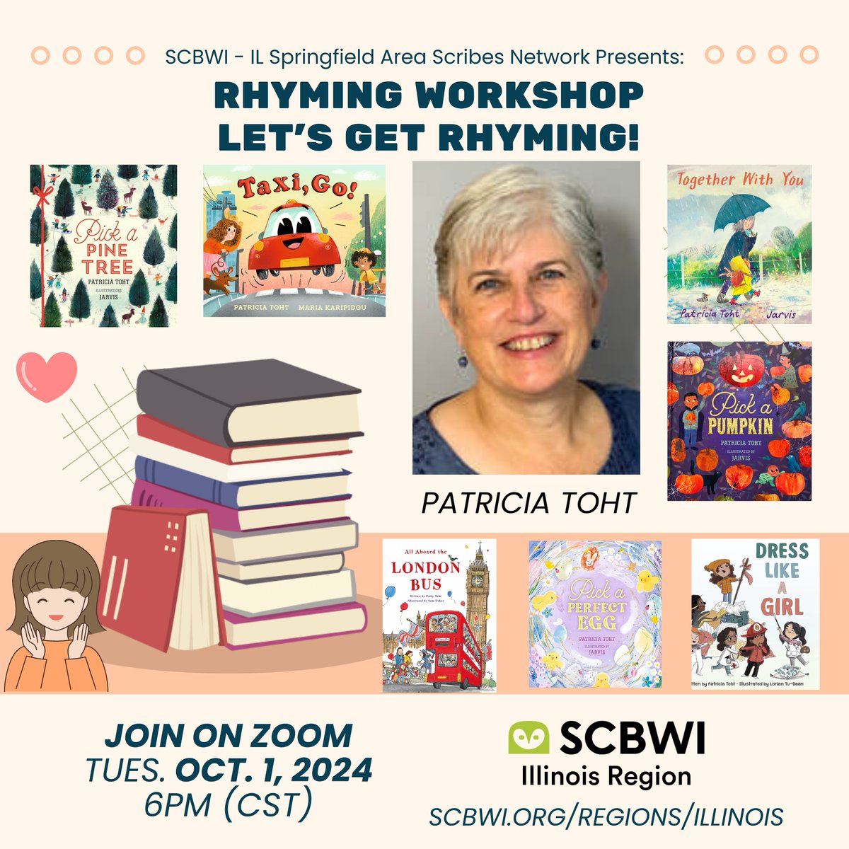 Free SCBWI-IL Network Event tomorrow 10/1 6:00PM! Join us for a Rhyming Workshop with Patricia Toht! Head to scbwi.org/regions/illino…, click "Free Networks," scroll down to Springfield Scribes, and join via Zoom!