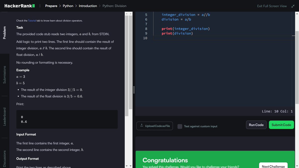 subratakuila01's tweet image. Day 4:Sharpening my coding skills with some problem-solving on @hackerrank! ๐ Each challenge brings new insights and helps me grow as a developer. Excited for whatโs next on this journey of continuous learning! ๐ป
#Python #CodingChallenge #21DaysOfCode #ProblemSolving