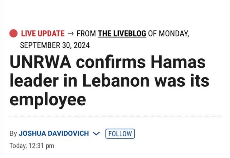 EylonALevy's tweet image. Not twelve random employees. 

The head of Hamas. 
In Lebanon. 
Worked for UNRWA. 

They just admitted it.