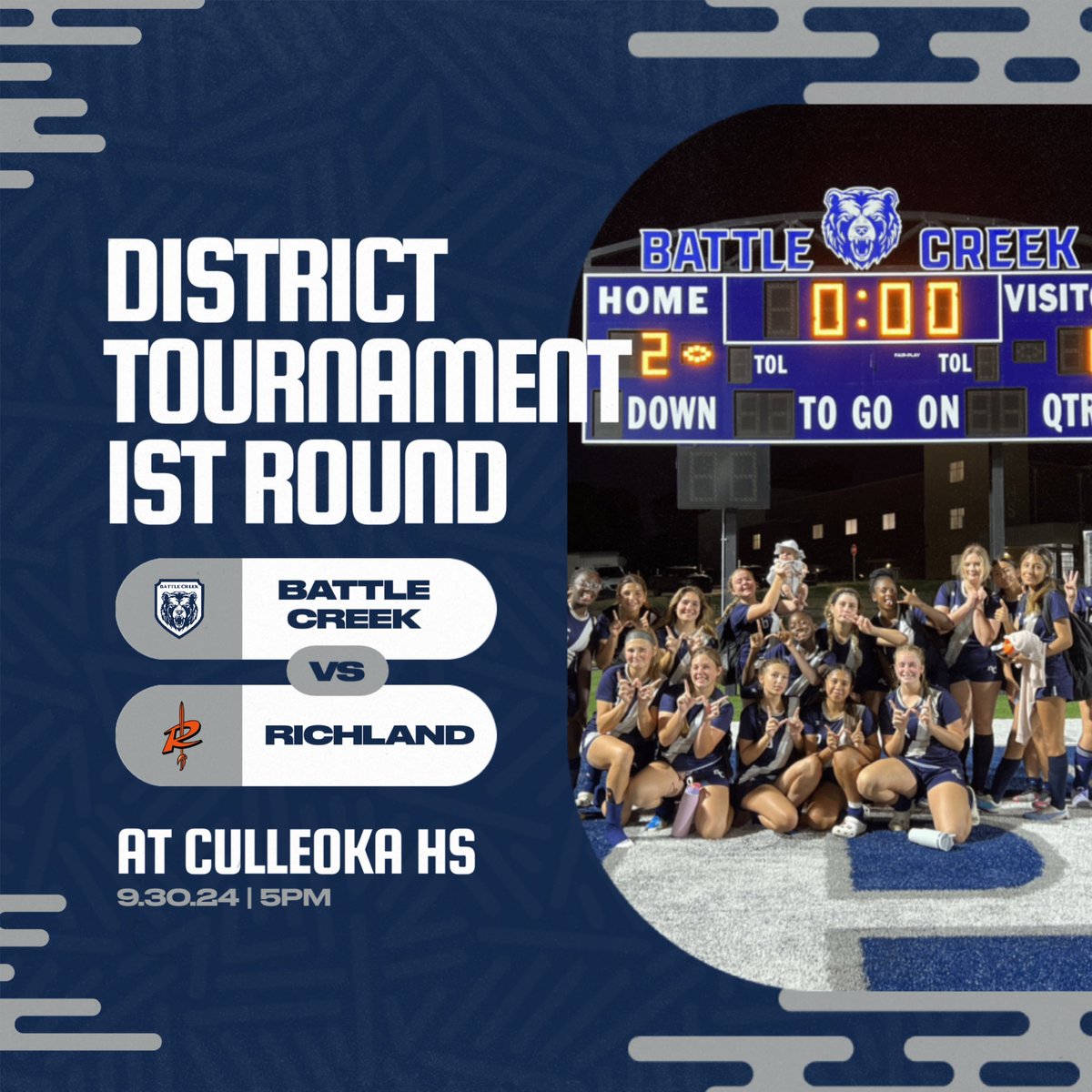 Battle Creek’s FIRST District Tournament appearance! Good luck to these Grizzlies! We are #ReadyforBattle 
<a href="/hccamp/">Harrison Campbell</a> <a href="/mopatton_sports/">Maurice Patton</a>