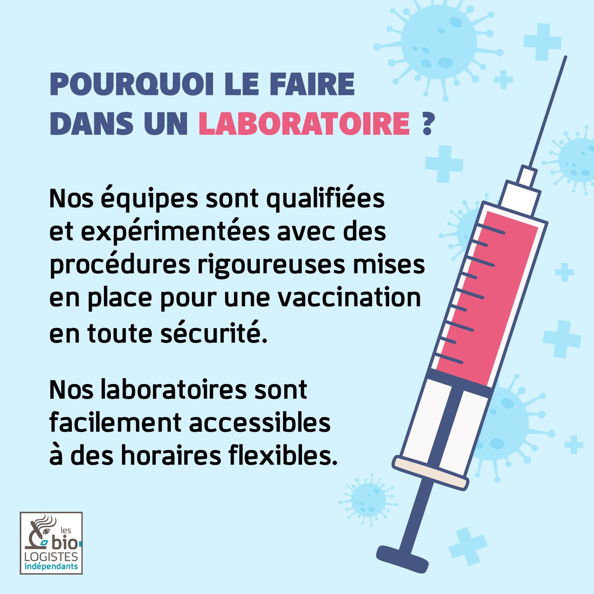 🔎 Le saviez-vous ?

Il est désormais possible de se faire vacciner directement dans son laboratoire de biologie médicale ! 🔬

🌨 Avec l'arrivée de l'automne, de la pluie et du froid, les virus et les microbes se propagent facilement...
