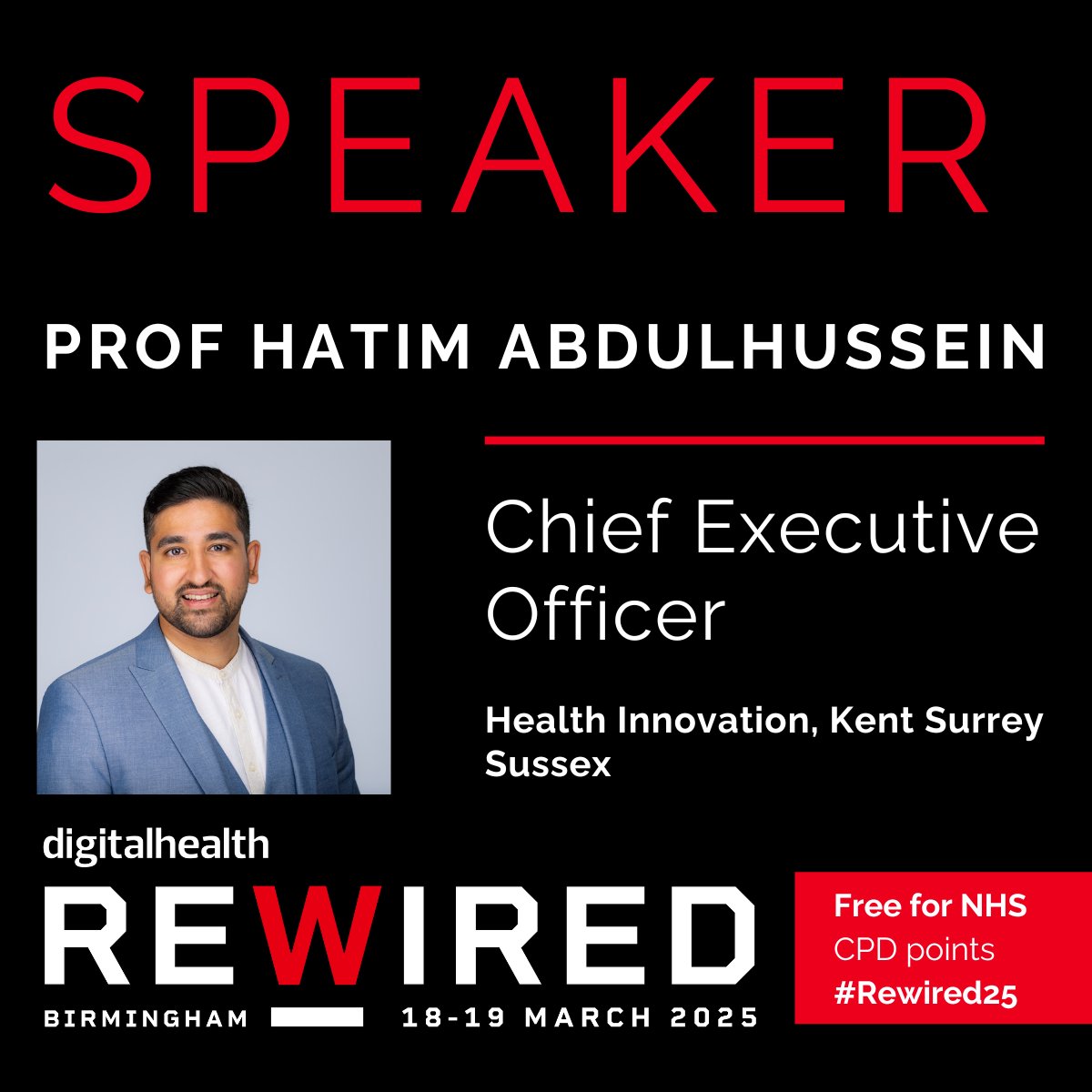 Digital Health Rewired (@dhrewired) on Twitter photo Is your workforce ready for AI and emerging tech?
<a href="/Dr_Hatz/">Hatim Abdulhussein</a>, CEO of Health Innovation (@KSSInnovation), will examine how advance tech, AI and ML will transform clinical practice and patient care at #Rewired25.
#DigitalHealth #AI
Register >>> digitalhealthrewired.com/register/ Is your workforce ready for AI and emerging tech?
<a href="/Dr_Hatz/">Hatim Abdulhussein</a>, CEO of Health Innovation (@KSSInnovation), will examine how advance tech, AI and ML will transform clinical practice and patient care at #Rewired25.
#DigitalHealth #AI
Register >>> digitalhealthrewired.com/register/