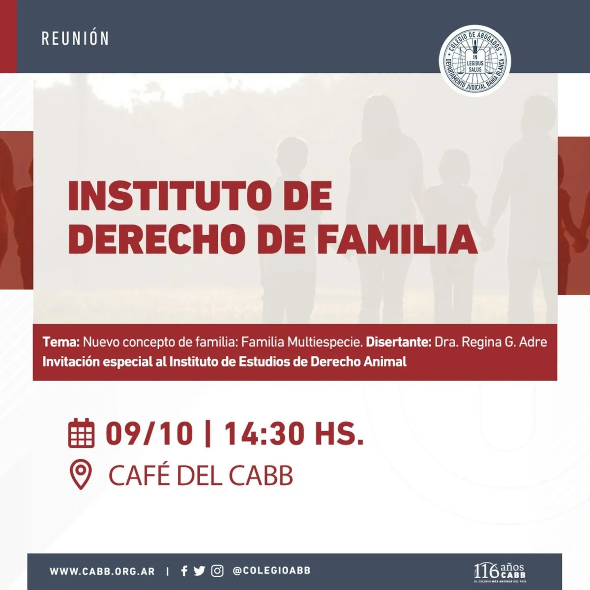 El IEDA fue invitado por el Instituto de Derecho de Familia del CABB, a participar en una de sus reuniones. Será el próximo 9 de octubre en el Café del Colegio. Hablaremos de Familia Multiespecie. Un "crossover" imperdible. Los esperamos.