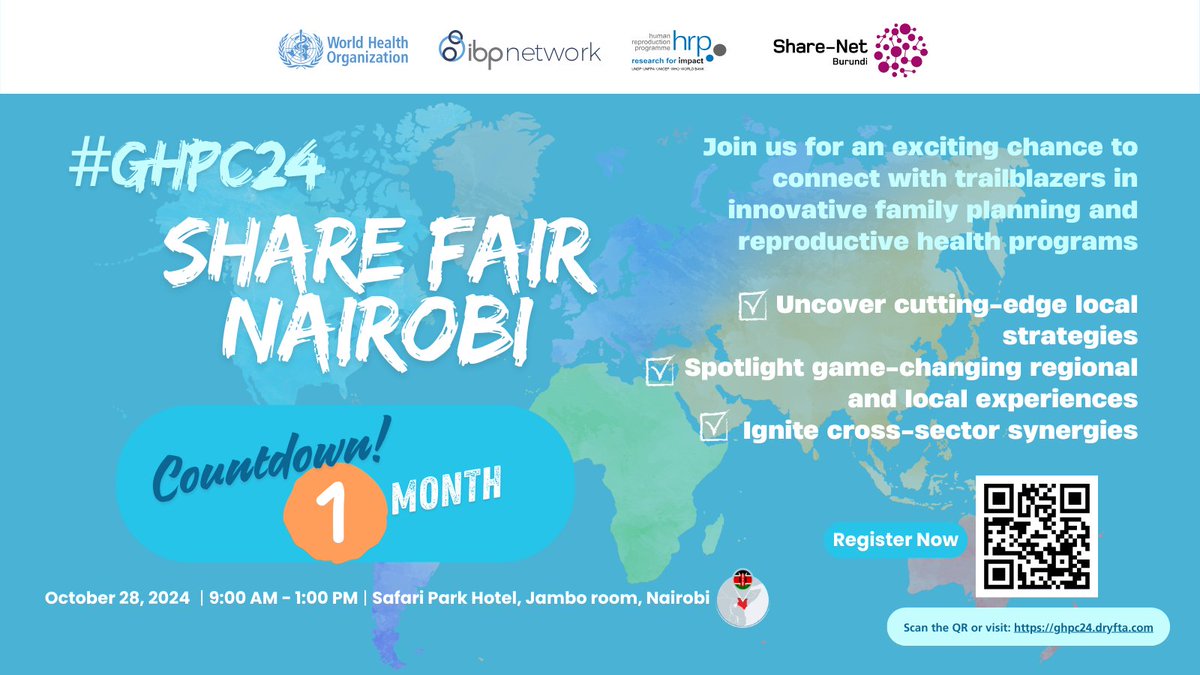 Share-Net International (@sharenetintl) on Twitter photo 📣 Are you attending the #GHPC24 Kenya?
Join <a href="/WHO/">World Health Organization (WHO)</a> <a href="/ibp_network/">@IBP_network</a> <a href="/sharenetburundi/">Share-Net Burundi</a> at the Share Fair to connect with trailblazers in family planning & reproductive health!
Sign up for the session here - eu1.hubs.ly/H0cJNCw0
Register for GHPC here - eu1.hubs.ly/H0cJPzN0 📣 Are you attending the #GHPC24 Kenya?
Join <a href="/WHO/">World Health Organization (WHO)</a> <a href="/ibp_network/">@IBP_network</a> <a href="/sharenetburundi/">Share-Net Burundi</a> at the Share Fair to connect with trailblazers in family planning & reproductive health!
Sign up for the session here - eu1.hubs.ly/H0cJNCw0
Register for GHPC here - eu1.hubs.ly/H0cJPzN0