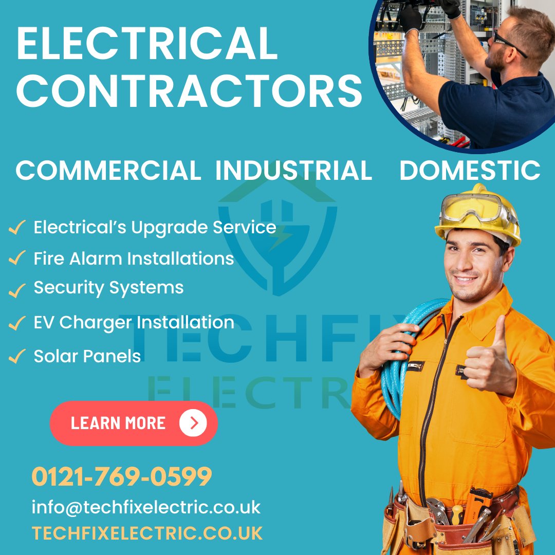 Techseo192064's tweet image. TechFix Electric Expert Electricians in Birmingham offers residential and commercial installation services including emergency repairs, etc

#BirminghamElectricians #ElectricalServicesBirmingham
#ElectricalRepairsBirmingham #BirminghamElectric
#BirminghamElectricalWork