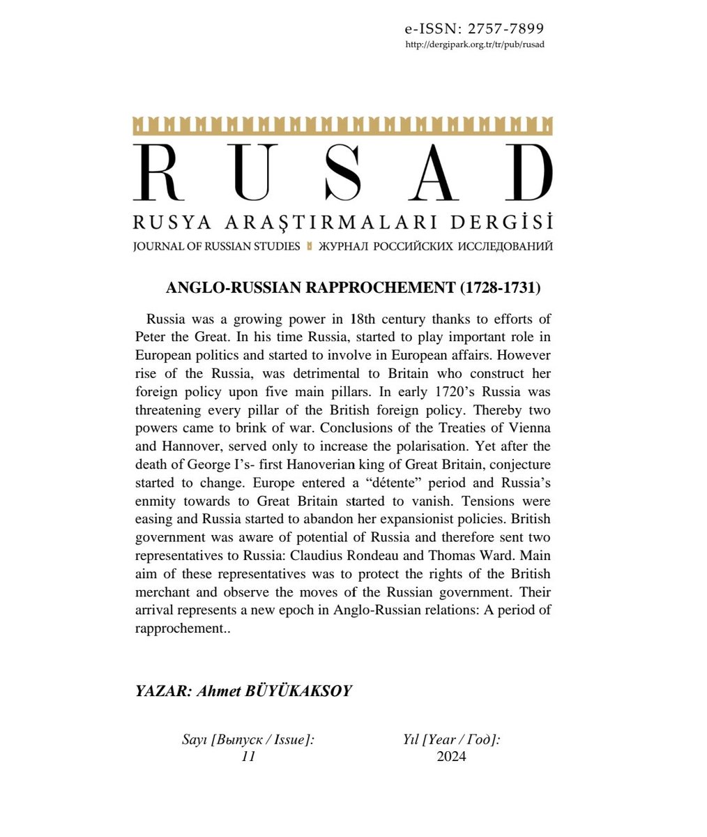 RUSAD_tr's tweet photo. Rusya Araştırmaları Dergisi-RUSAD'ın 2024/11. Sayısı https://t.co/gKsJLZxN8k