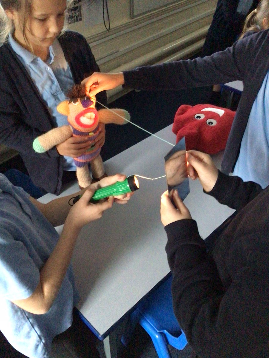 Amazon Class loved today’s science lesson, where we modelled the direction of light using string, mirrors and a teddy #SharlstonScience