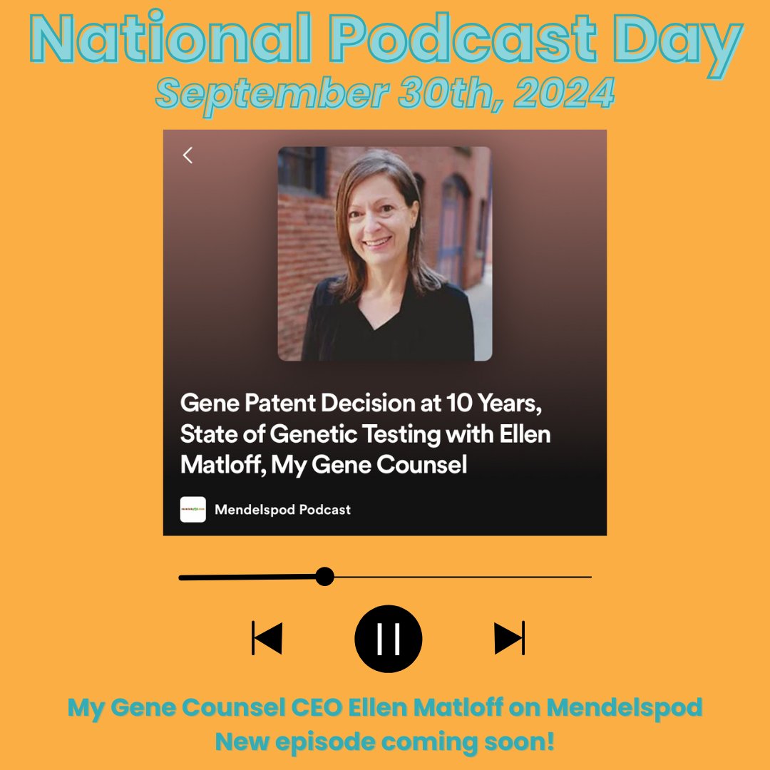 My Gene Counsel (@mygenecounsel) on Twitter photo <a href="/mendelspod/">mendelspod</a> is an excellent genomics and genomic medicine podcast. Check out this episode with mGC CEO <a href="/EllenMatloff/">EllenMatloff</a>: hubs.li/Q02RrPrR0, and look for new episode, coming soon!
#genechat #precisionmedicine <a href="/mendelspod/">mendelspod</a> is an excellent genomics and genomic medicine podcast. Check out this episode with mGC CEO <a href="/EllenMatloff/">EllenMatloff</a>: hubs.li/Q02RrPrR0, and look for new episode, coming soon!
#genechat #precisionmedicine
