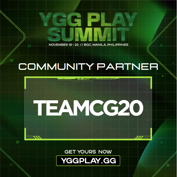 Join us at the BIGGEST web3 gaming event of the year—#YGGPlaySummit!🎮

Happening on November 19-23, 2024 at SMX Aura, BGC, Manila. 🔥

Tickets at yggplay.gg
Use code: TEAMCG20 for a 20% discount!

Are you READY to PLAY?

#YPS2024 #TogetherWePlay #LFP