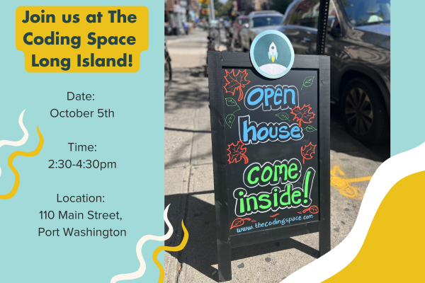 thecodingspace's tweet image. This Saturday 10/5, The Coding Space will host an open house at 110 Main Street, 11050. There will be fun activities for kids to enjoy, and snacks and refreshments will be served. RSVP below!
l8r.it/ANtG
#LongIslandCommunity #PortWashington