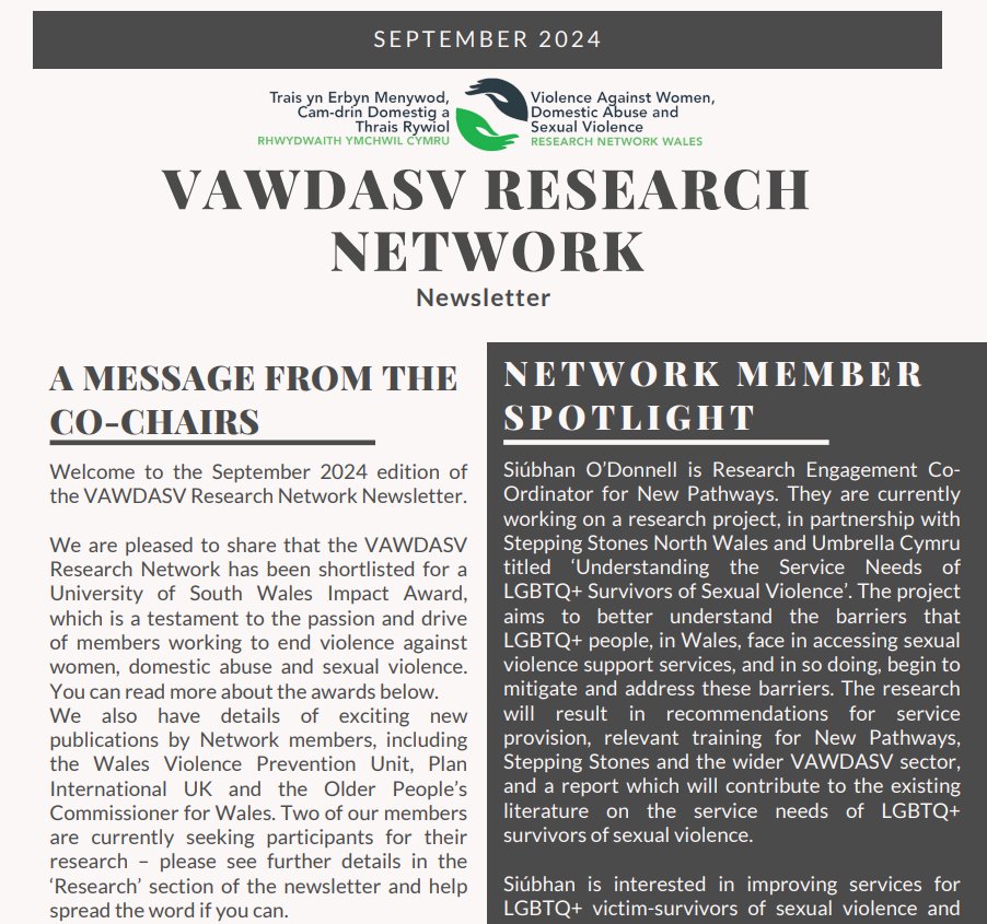 🗞️Our newsletter published today highlights some of the latest activity taking place to prevent violence against women, domestic abuse and sexual violence in Wales, including exciting new interventions and innovative research.

👇Read it here
vawdasv.wales/news/