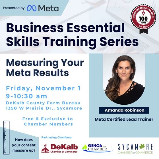 The next event in the training series is coming on Friday, Nov 1st! This event made possible by a partnership between the <a href="/dekalbilchamber/">DeKalb Chamber of Commerce</a> , @genoaareachamber , and <a href="/sycamorechamber/">Sycamore Chamber of Commerce</a> . Register at any of these chamber sites.