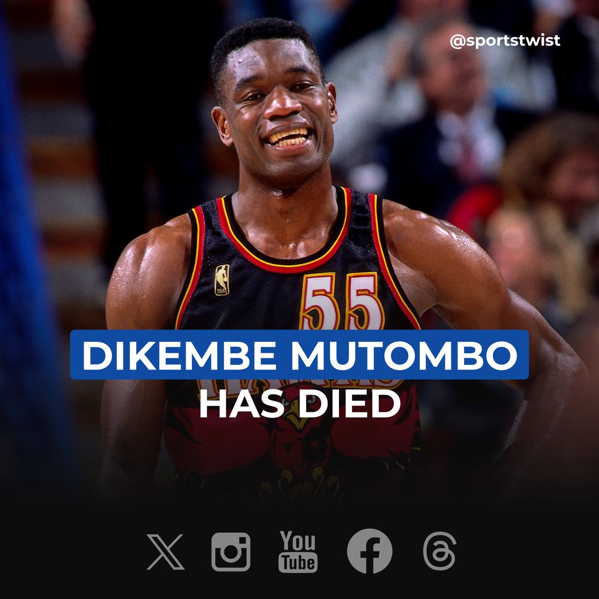 Censor_Stories's tweet photo. We mourn the loss of Basketball Hall of Famer and humanitarian Dikembe Mutombo, who passed away at 58 from brain cancer. His legacy on the court and his dedication to helping others will never be forgotten. Rest in peace, legend. 🕊️❤️ #RIPMutombo https://t.co/HoYjKAGe6x