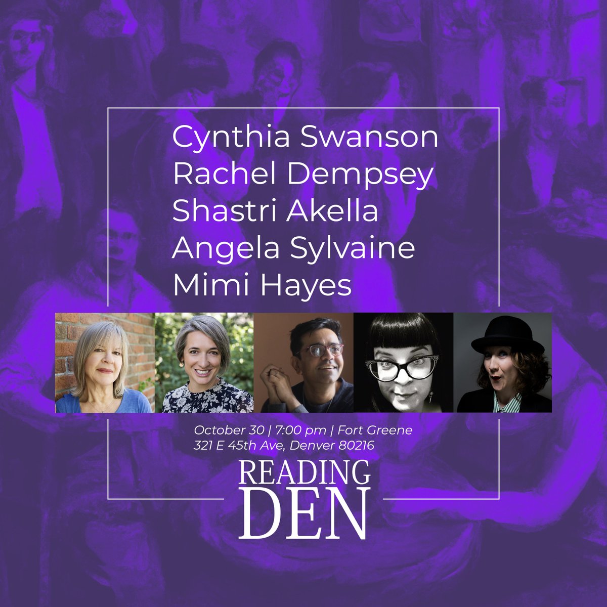 Reading Den (@reading__den) on Twitter photo The 2024 Reading Den Finale is coming!
Join us before we take the winter off and wrap things up on Season 1 as we welcome Cynthia Swanson, <a href="/rachelsdempsey/">Rachel Horak Dempsey</a>, @shastriav, <a href="/sylvaine_angela/">Angela Sylvaine (Find me elsewhere)</a>, and Mimi Hayes.
10/30 | 7pm | Fort Greene Bar
Free RSVP + deets: readingden.co/2024/09/30/oct… The 2024 Reading Den Finale is coming!
Join us before we take the winter off and wrap things up on Season 1 as we welcome Cynthia Swanson, <a href="/rachelsdempsey/">Rachel Horak Dempsey</a>, @shastriav, <a href="/sylvaine_angela/">Angela Sylvaine (Find me elsewhere)</a>, and Mimi Hayes.
10/30 | 7pm | Fort Greene Bar
Free RSVP + deets: readingden.co/2024/09/30/oct…