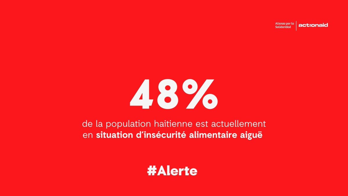 HaitiActionaid's tweet photo. #AlerteSécuritéAlimentaire📢
Le dernier rapport #IPC révèle une situation critique en Haïti : 48% de la population se trouve en situation de crise alimentaire ou pire, 18% des personnes st classées en #Phase4 (situation d’urgence). L'insécurité alimentaire s'aggrave en Haïti.⤵️ https://t.co/FWD5XhzWU2