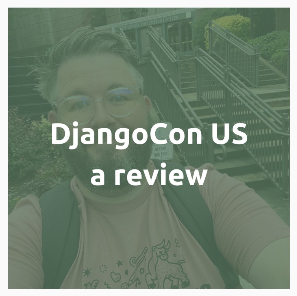 Here's my #DjangoConUS 2024 review.

Sharing my experiences from the conference, highlighting some talks I saw and some I wish I had.

I also shared our socialising movements, buffalo wing recommendations and how I squeezed in some golf.

Read it here: foxleytalent.com/blog