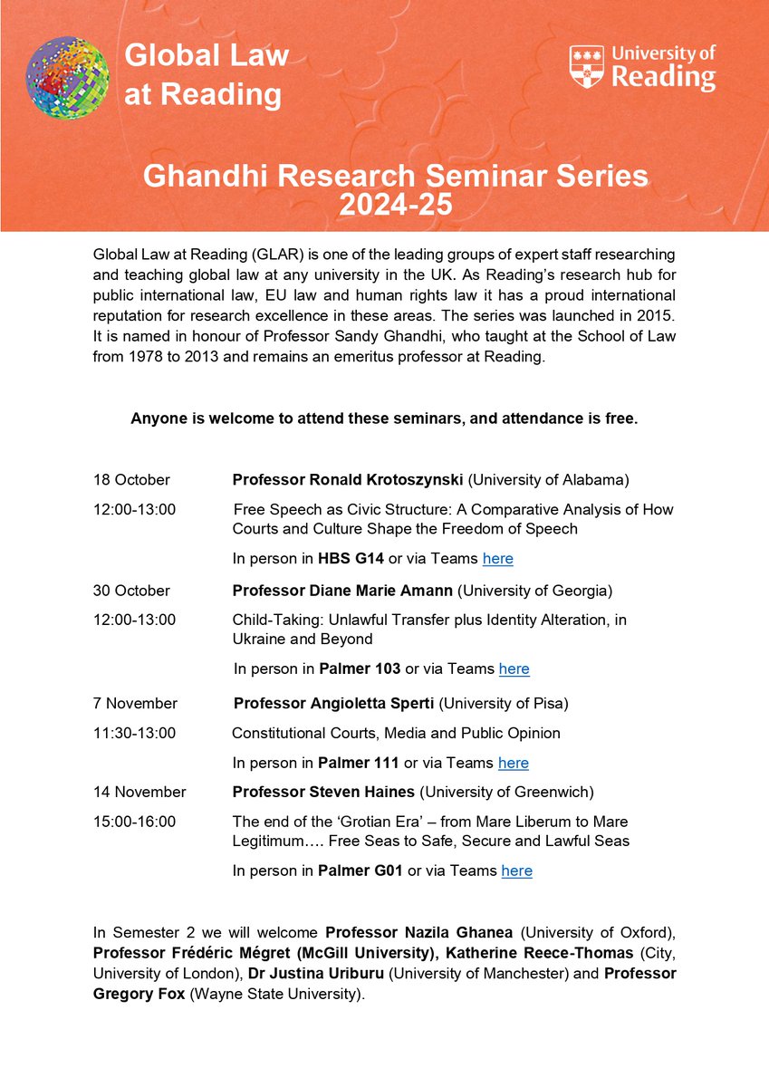 We are pleased to advertise our Ghandhi Research Seminar Series for 2024-25. All are welcome to attend either in-person at our Whiteknights campus or using the Teams links found on the programme here: linkedin.com/feed/update/ur…
