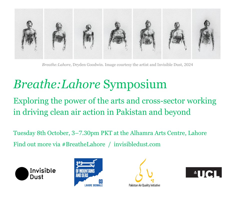 Invisible Dust (@invisible_dust) on Twitter photo To accompany launch of Dryden Goodwin's #BreatheLahore in collab. w/ <a href="/LahoreBiennale/">Lahore Biennale Foundation</a> + <a href="/PakAirQuality/">PakistanAirQuality</a> we're thrilled to present symposium exploring role of arts + cross-sector working in driving clean air action
-8th Oct, Alhamra Arts Centre, Lahore
👉🏽 tinyurl.com/we66xrpt To accompany launch of Dryden Goodwin's #BreatheLahore in collab. w/ <a href="/LahoreBiennale/">Lahore Biennale Foundation</a> + <a href="/PakAirQuality/">PakistanAirQuality</a> we're thrilled to present symposium exploring role of arts + cross-sector working in driving clean air action
-8th Oct, Alhamra Arts Centre, Lahore
👉🏽 tinyurl.com/we66xrpt
