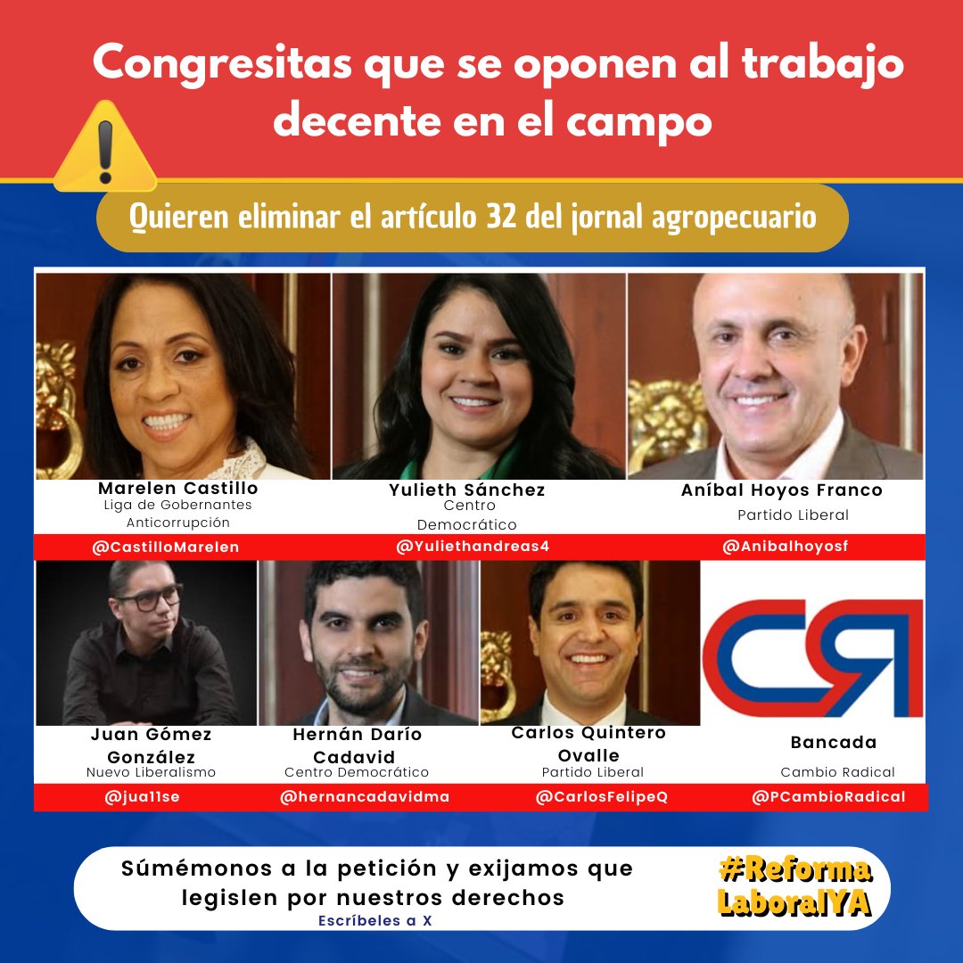 Queremos que la #ReformaLaboralYa sea una realidad en 🇨🇴

👩‍🌾👨‍🌾 Las y los trabajadores del campo merecen mejores condiciones laborales con el jornal agropecuario. 

✊🏻Exigimos #TrabajoDecente en el campo en 🇨🇴