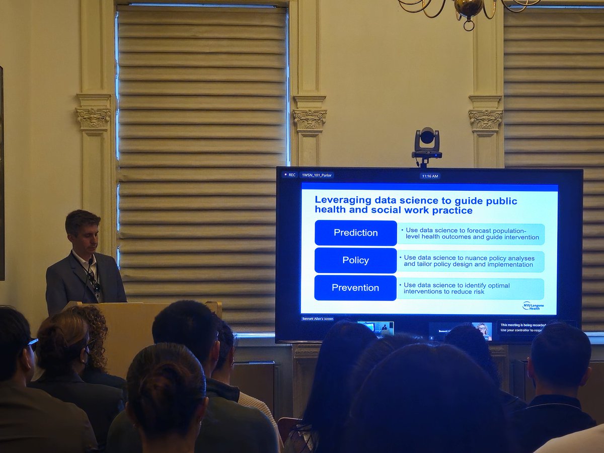 ๐+๐ ๐๐ข๐ฅ๐ฏ๐๐ซ ๐๐๐ง๐ญ๐๐ซ @๐๐๐ (@cmscenternyu) on Twitter photo It's happening now! Dr. Bennett Allen <a href="/pophealthNYC/">Population Health</a> introduces how to leverage data science for prediction, policy, and prevention in public health and social work. It's happening now! Dr. Bennett Allen <a href="/pophealthNYC/">Population Health</a> introduces how to leverage data science for prediction, policy, and prevention in public health and social work.