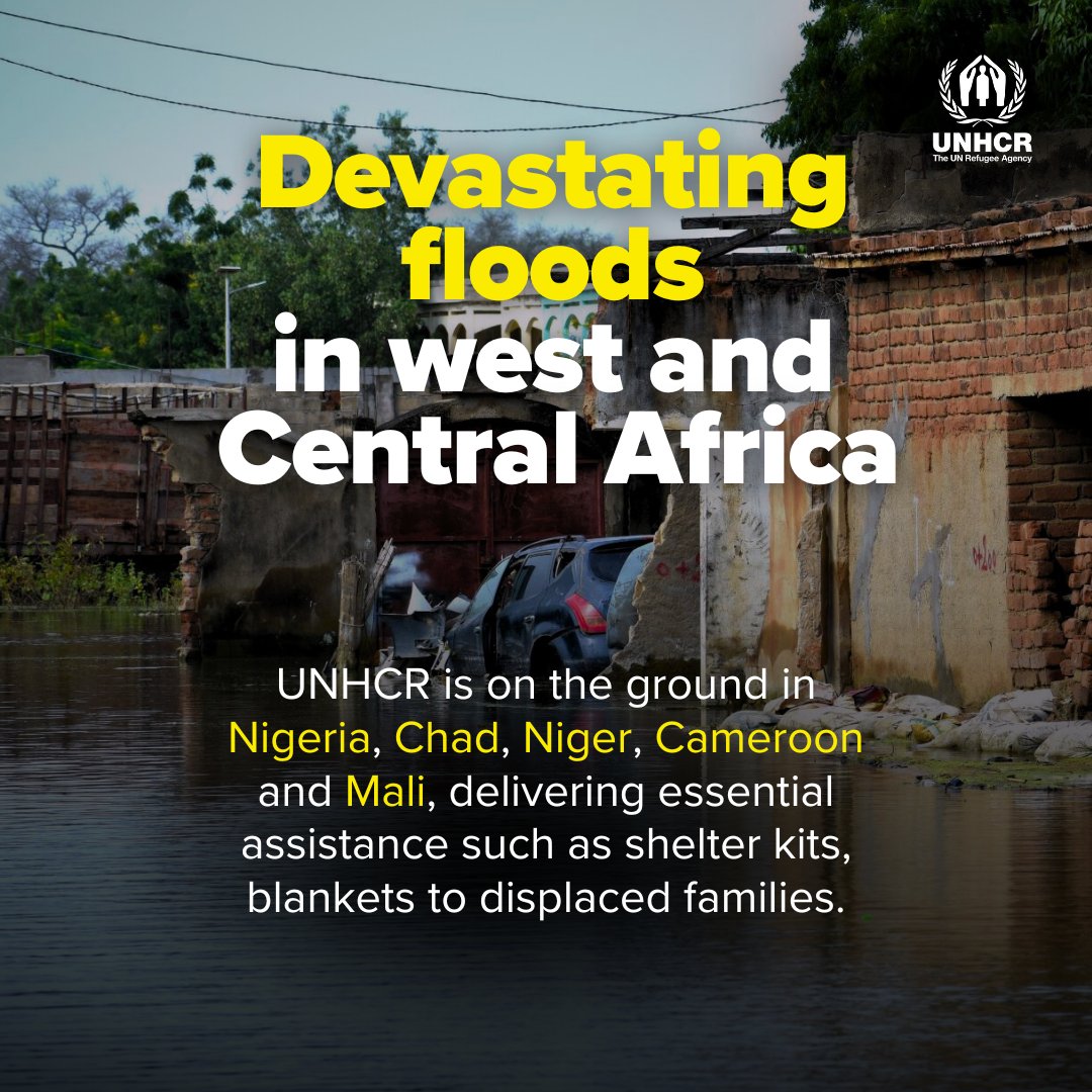 UNHCRWestAfrica's tweet image. Torrential rains and severe flooding have impacted 4,32 million people across West &amp;amp; Central Africa. 

#Chad🇹🇩, #Nigeria🇳🇬, &amp;amp; #Niger🇳🇪 are hardest hit, with over 2.5 million displaced and humanitarian needs escalating rapidly.