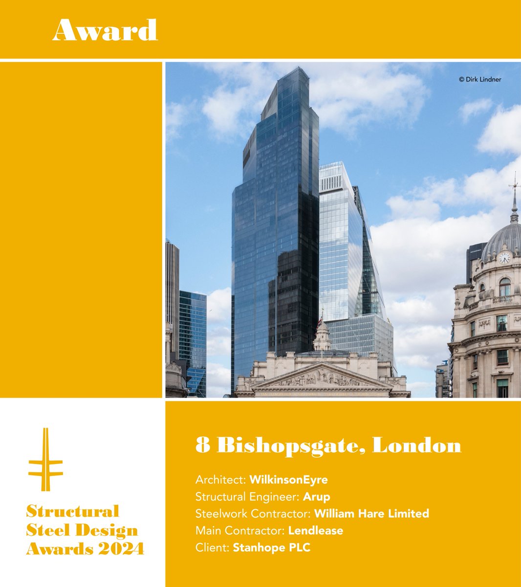 SteelConstruction (@steelcoinfo) on Twitter photo #SSDA2024 – 8 Bishopsgate, London has received an AWARD
Congratulations to: <a href="/WilkinsonEyre/">WilkinsonEyre</a>, <a href="/Arup/">Arup</a>, <a href="/_WilliamHare/">William Hare</a>, Lendlease, <a href="/stanhope_plc/">Stanhope PLC</a>
bcsa.org.uk/resources/stru… #SSDA2024 – 8 Bishopsgate, London has received an AWARD
Congratulations to: <a href="/WilkinsonEyre/">WilkinsonEyre</a>, <a href="/Arup/">Arup</a>, <a href="/_WilliamHare/">William Hare</a>, Lendlease, <a href="/stanhope_plc/">Stanhope PLC</a>
bcsa.org.uk/resources/stru…
