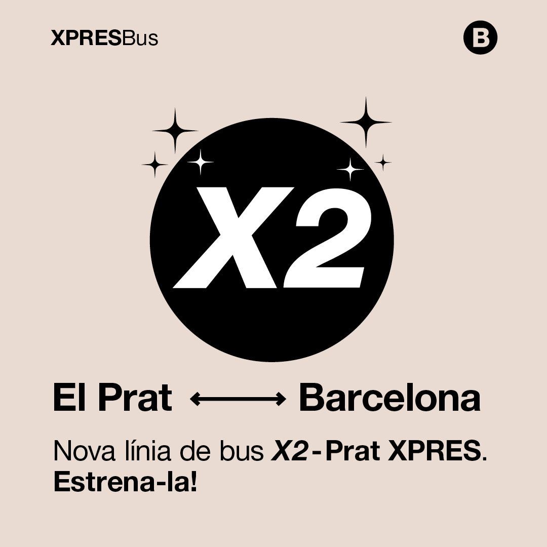 TMB_Barcelona's tweet photo. 🚍 Demà estrenem la nova línia  X2-Prat XPRES #busbcn, que connectarà els municipis del Prat de Llobregat i Barcelona de manera més directa i més ràpida. Donarà servei de dilluns a diumenge de manera ininterrompuda. Consulta el recorregut #XPRESBus 👉https://t.co/V5wHuHIVxq https://t.co/ahHYogMwJ9