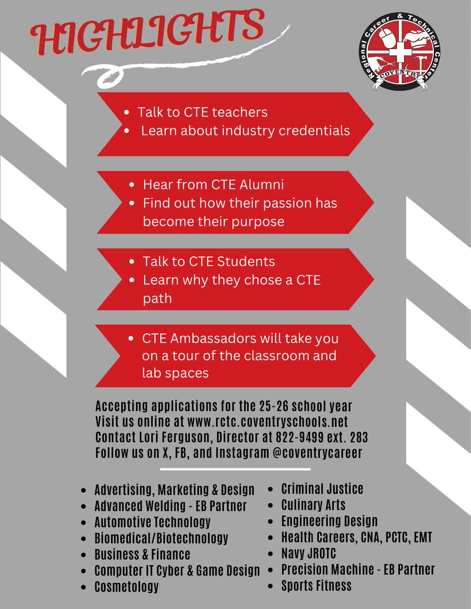 Join us at CTE Open House, Oct 16, 6-8 pm. Current 7th and 8th grade students and parents from any district.