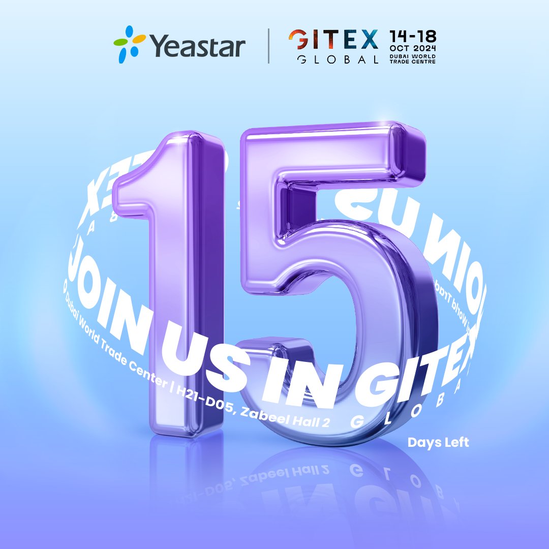Yeastar's tweet image. 🏃‍♂️Only 15 days until #GITEXGLOBAL2024 on October 14!
Are you ready? Do you have your ticket yet?🎟️ If not:
✔ Register Today
✔ Explore Yeastar's Showcase
✔ Check Out the Event Details
🙌 Do it all here: hubs.ly/Q02R9Wp90
#yeastar #dvcom #dubai