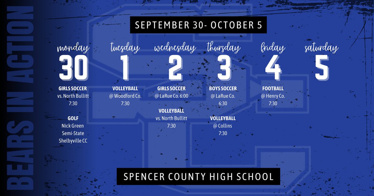 Apologies for the delay in the weekly sports schedule! Here's what's going on this week! Good luck to Nick Green, who is representing the golf team at Semi-State in Shelbyville today!