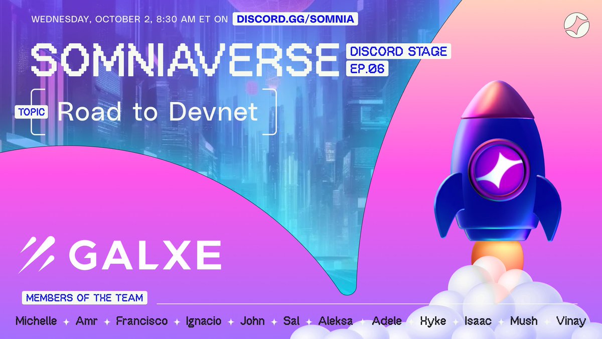 🚨 Somniacs, your next quest is here! 📷 📷app.galxe.com/quest/somnia/G…… 
Join our Somniaverse this Wednesday😍 discord.com/channels/12099……

Enter <a href="/Galxe/">Galxe</a> Quest and unlock juicy rewards! 📷 Complete tasks as we prepare for the AMA, where we’ll dive into Devnet, the launch of World