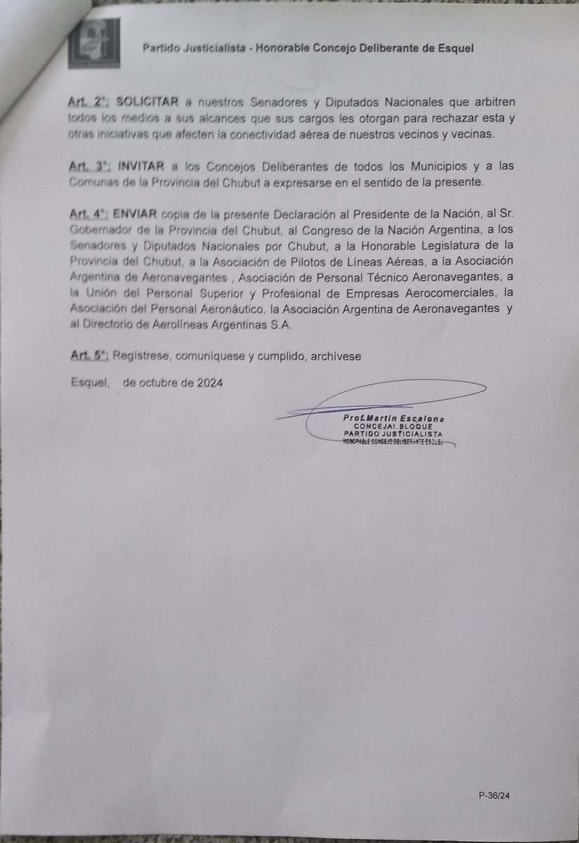 Defender <a href="/Aerolineas_AR/">Aerolíneas Argentinas</a> es defender nuestra ciudad. 

Hoy presentamos Proyecto de Declaración, rechazando cualquier intento de privatización o vaciamiento de nuestra Aerolíneas de bandera.

Es imposible pretender desarrollar  nuestra ciudad y la comarca, sin conectividad aérea.