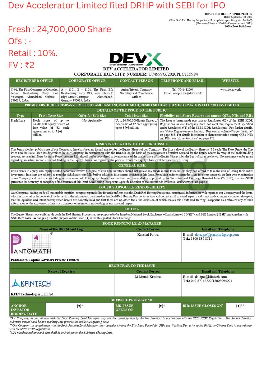 ipo_in's tweet photo. Dev Accelerator Limited filed DRHP with SEBI for IPO

#IPO #IPOAlert #IPOKing #IPOTracker #DevAcceleratorIPO https://t.co/mnUITMLZSy