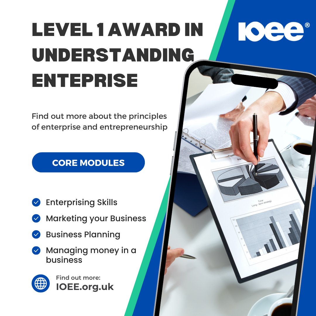 Our Level 1 Award in Understanding #Enterprise is ideal for learners looking to understand more about enterprising #skills, #marketing, #business planning and money #management to name just a few units.

Head to ioee.org.uk to find out more about becoming an academy.