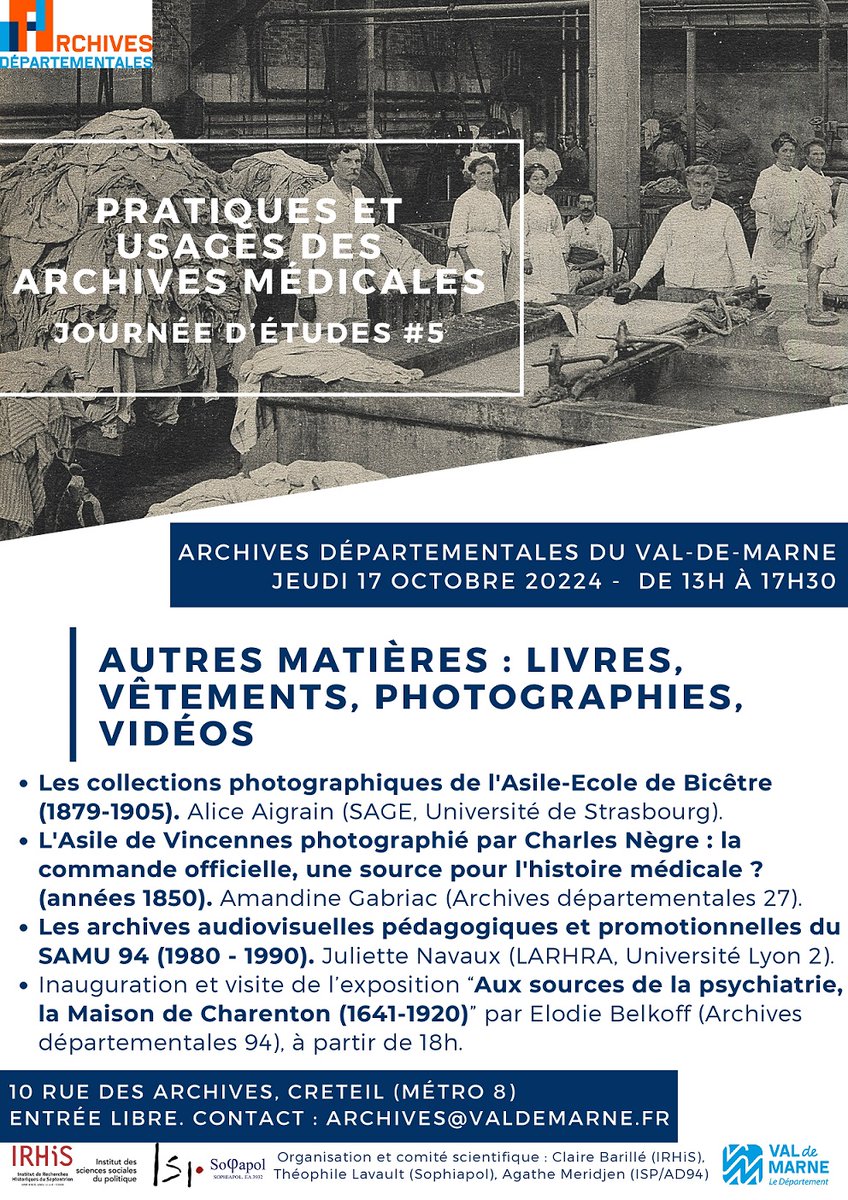 archives_94 (@archives_94) on Twitter photo #SaveTheDate 📅
🥳 Bientôt le retour du séminaire #PUAM aux <a href="/Archives_94/">archives_94</a> avec <a href="/IRHiS_ULille/">IRHiS_ULille</a> , <a href="/sophiapol_labo/">Sophiapol</a> et <a href="/ISP_Cnrs/">ISP UMR7220</a> !😃
Jeudi 17/10, sociologues, historiens et archivistes examineront les livres, vêtements, #photographies, #vidéos 🤨
👉urlz.fr/sqXz #SaveTheDate 📅
🥳 Bientôt le retour du séminaire #PUAM aux <a href="/Archives_94/">archives_94</a> avec <a href="/IRHiS_ULille/">IRHiS_ULille</a> , <a href="/sophiapol_labo/">Sophiapol</a> et <a href="/ISP_Cnrs/">ISP UMR7220</a> !😃
Jeudi 17/10, sociologues, historiens et archivistes examineront les livres, vêtements, #photographies, #vidéos 🤨
👉urlz.fr/sqXz