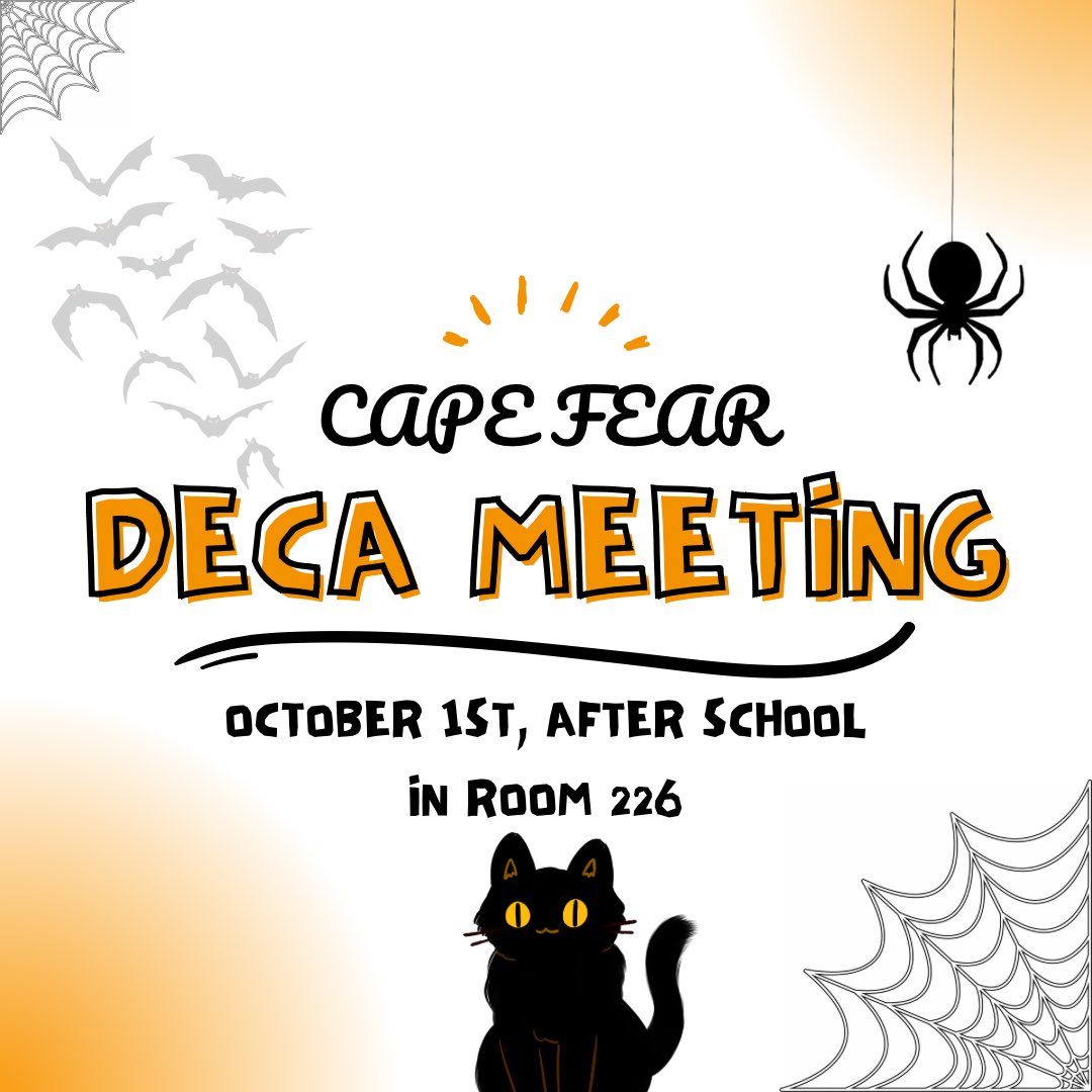 Our first chapter meeting will be held Tuesday, October 1st right after school. We will discuss lots of important topics. Don't miss it, we hope to see everyone there!! #deca