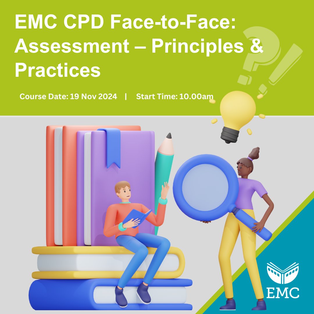 EMC CPD Face-to-Face: Assessment – Principles &amp; Practices (19.11.24)

"I came away buzzing with ideas and a vision of how I would love to change what we do, and elements of how we do it."

Book your place by 8.00am on 15 Nov
tinyurl.com/bd9p8scx
<a href="/AndrewEMC/">Andrew McCallum</a>