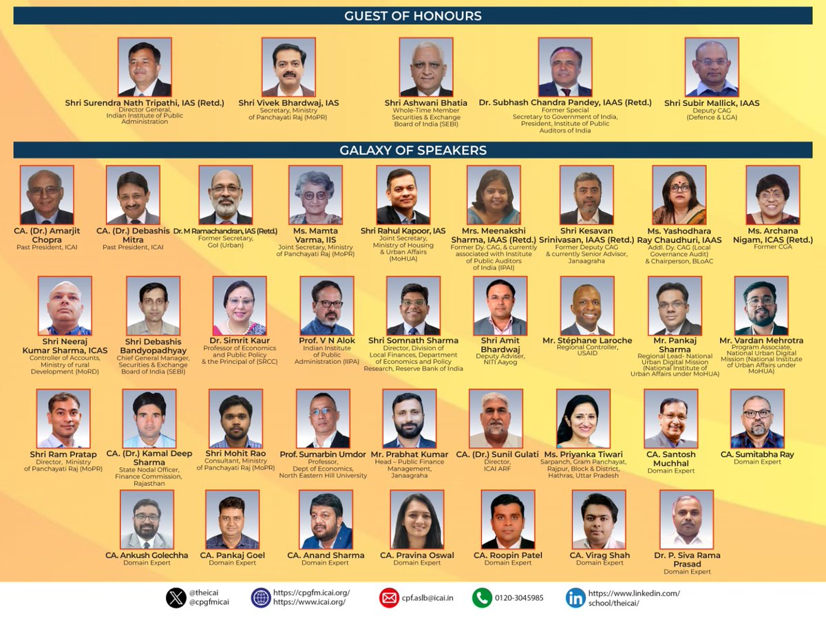 Local Governance Synergy Conclave organised by ICAI at New Delhi on 1st &amp; 2nd Oct 2024 will have participation from over 350+ local body officials from across India to discuss accounting, auditing &amp; IT best practices for effective governance at grassroots
shorturl.at/Puv7g