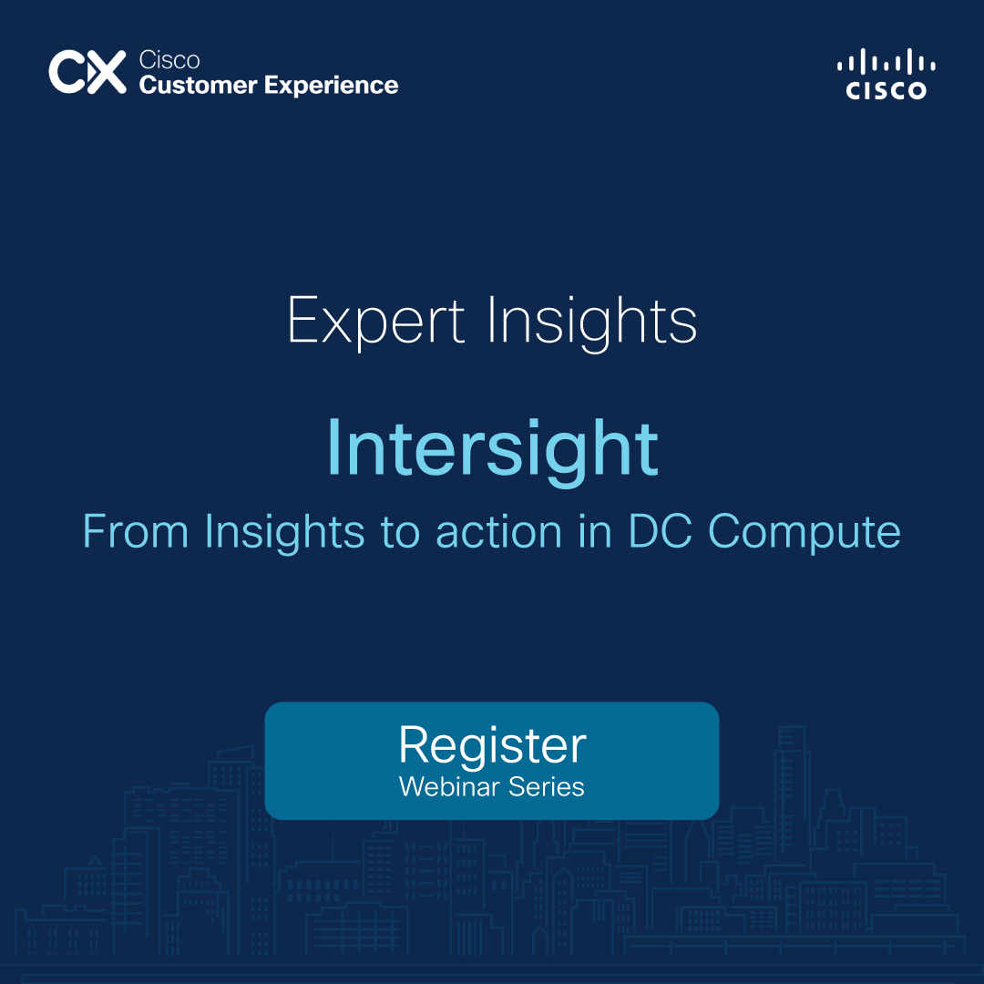 Don't miss our #CiscoIntersight webinar series to learn how the product can simplify &amp; assist in managing your systems, e.g. #telemetry, IMM for seamless UCSM transition.

🗓️ Sept 19 &amp; 25, Oct 2 &amp; 9
Register now (free!): cs.co/6013UBJzB

<a href="/CiscoCommunity/">Cisco Community</a> #CiscoCX #CiscoDCC