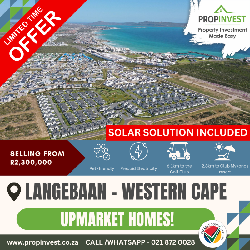 PropInvest5's tweet photo. Upmarket Homes Selling in Langebaan, Western Cape from R2,300,000.00. SOLAR PACKAGE INCLUDED in purchase price (limited time offer). Enquire here: https://t.co/HMNK5tBMWG